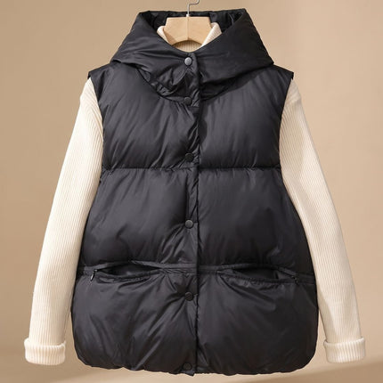 Women's Snap-Front Hooded Padded Winter Puffer Vest