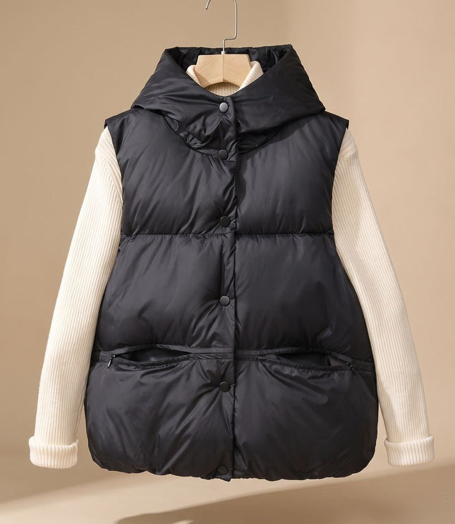 Women's Snap-Front Hooded Padded Winter Puffer Vest