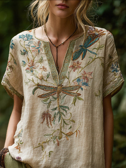 Women's Statement Blouse in Beige with a Relaxed Fit