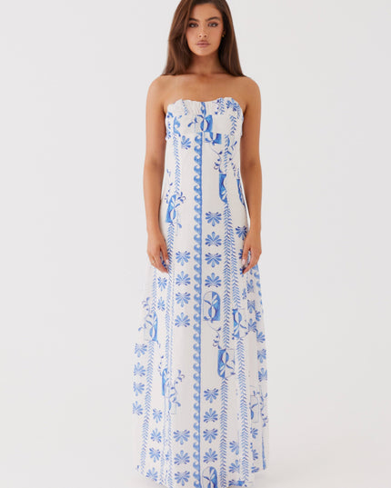 Women's Strapless Floral Ruched A-Line Maxi Dress for Summer