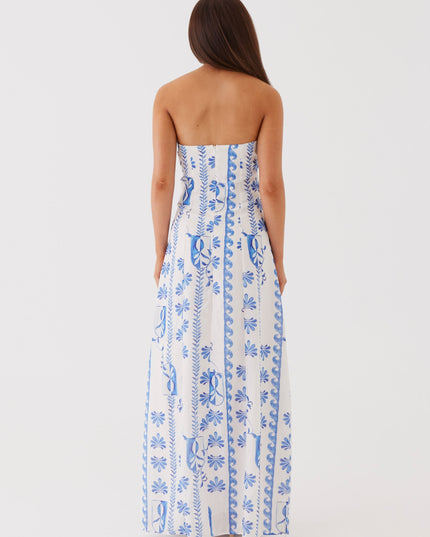 Women's Strapless Floral Ruched A-Line Maxi Dress for Summer