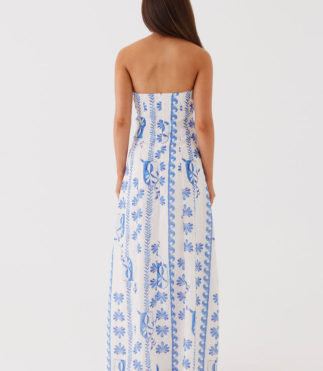 Women's Strapless Floral Ruched A-Line Maxi Dress for Summer