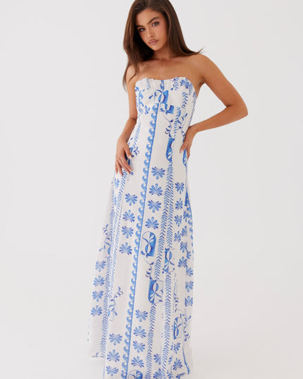 Women's Strapless Floral Ruched A-Line Maxi Dress for Summer