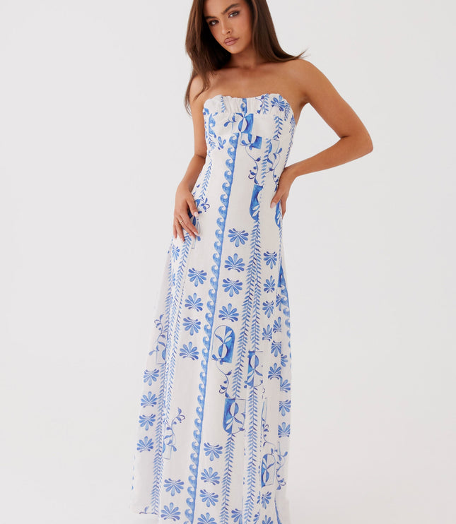Women's Strapless Floral Ruched A-Line Maxi Dress for Summer
