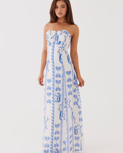 Women's Strapless Floral Ruched A-Line Maxi Dress for Summer