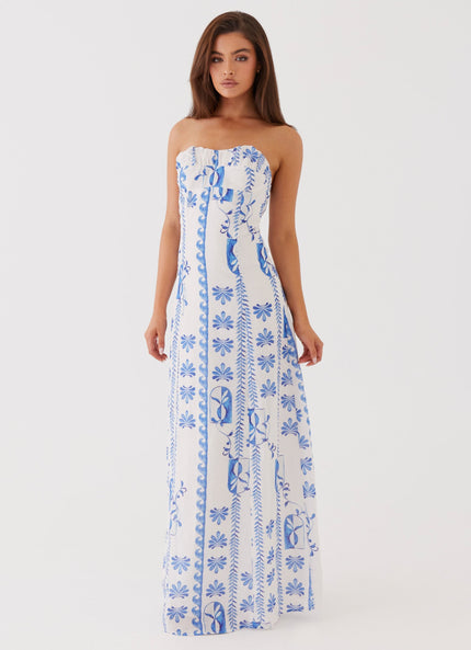 Women's Strapless Floral Ruched A-Line Maxi Dress for Summer
