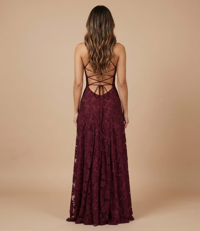 Women's Strapless Lace Maxi Dress