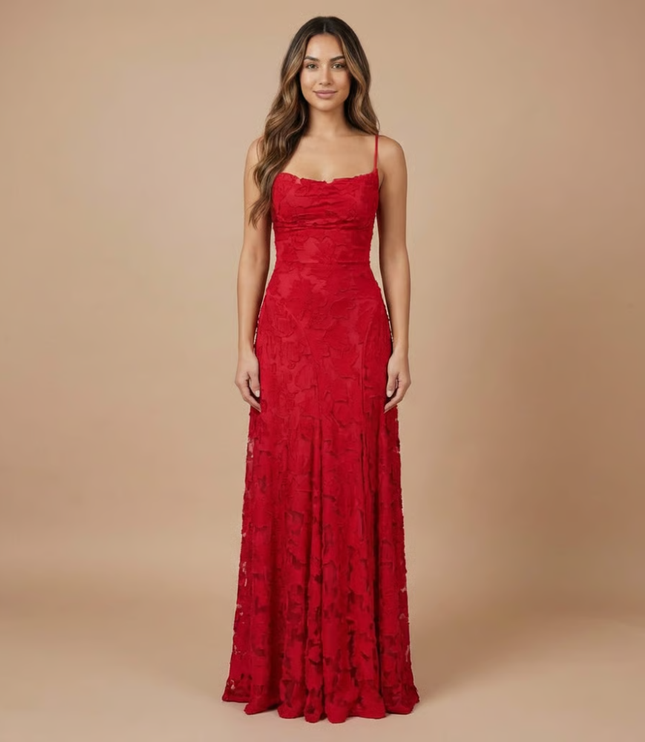 Women's Strapless Lace Maxi Dress