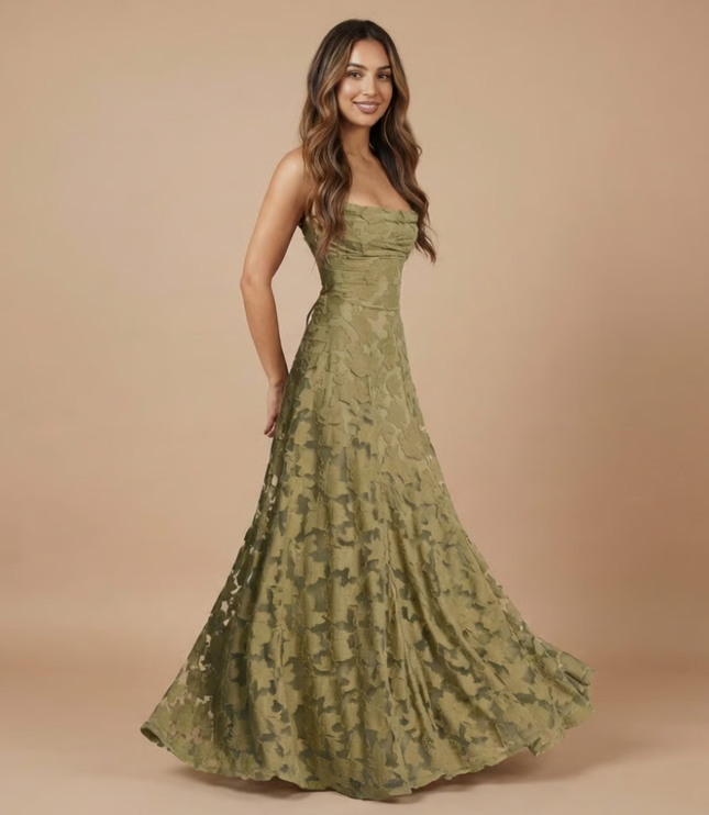 Women's Strapless Lace Maxi Dress