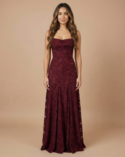 Women's Strapless Lace Maxi Dress