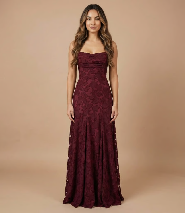Women's Strapless Lace Maxi Dress