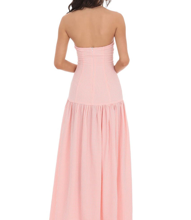 Women's Strapless Sleeveless Ruched Evening Maxi Dress