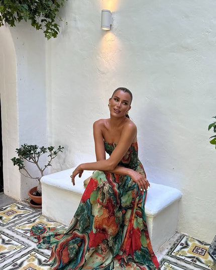 Women's Strapless Watercolour Print Maxi Dress