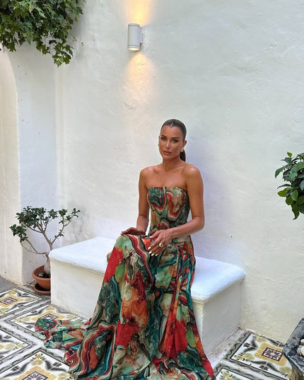Women's Strapless Watercolour Print Maxi Dress