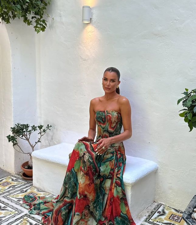 Women's Strapless Watercolour Print Maxi Dress