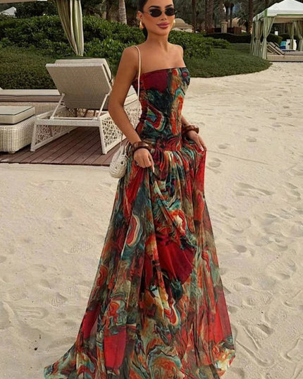 Women's Strapless Watercolour Print Maxi Dress