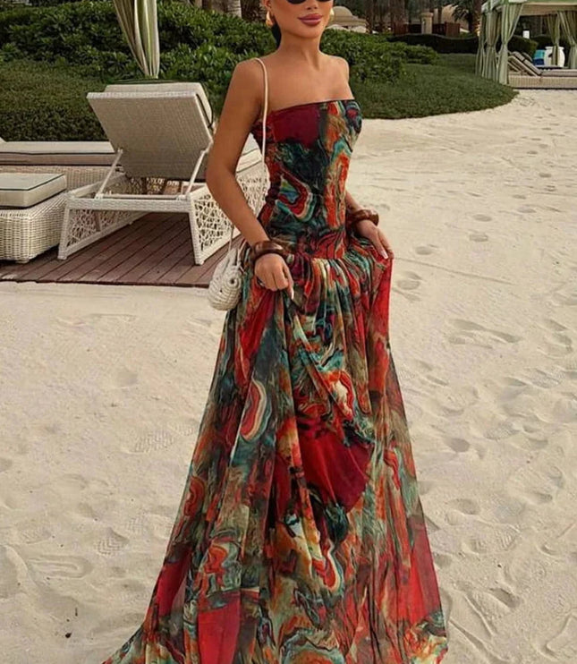 Women's Strapless Watercolour Print Maxi Dress