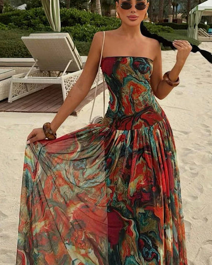 Women's Strapless Watercolour Print Maxi Dress