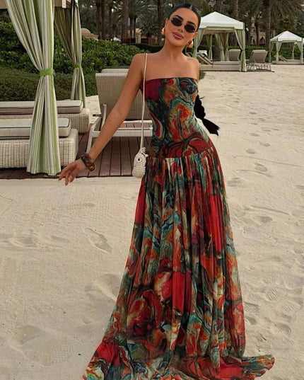 Women's Strapless Watercolour Print Maxi Dress