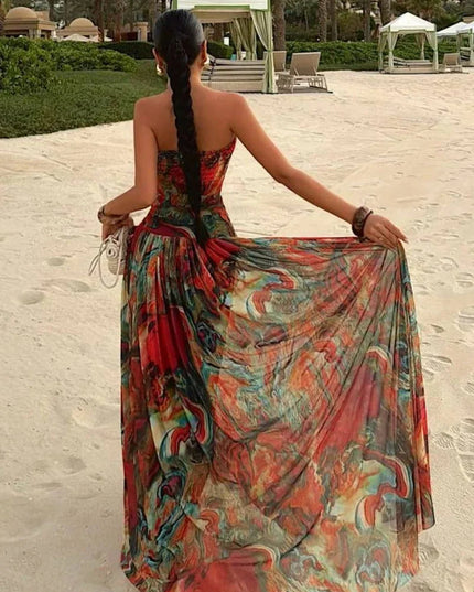 Women's Strapless Watercolour Print Maxi Dress