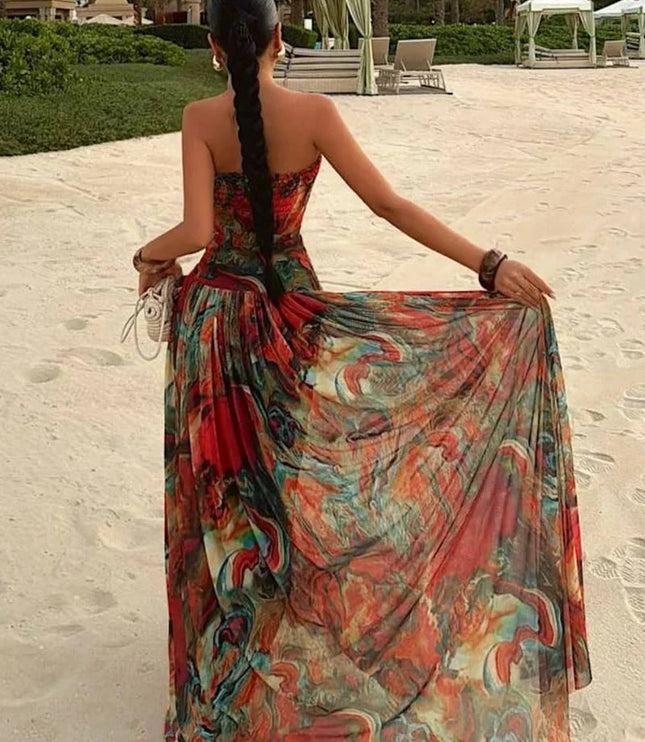 Women's Strapless Watercolour Print Maxi Dress