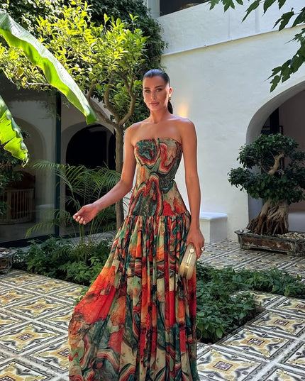 Women's Strapless Watercolour Print Maxi Dress