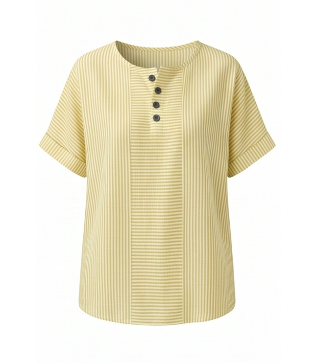 Women's Striped Henley Top with Short Sleeve Cuffs