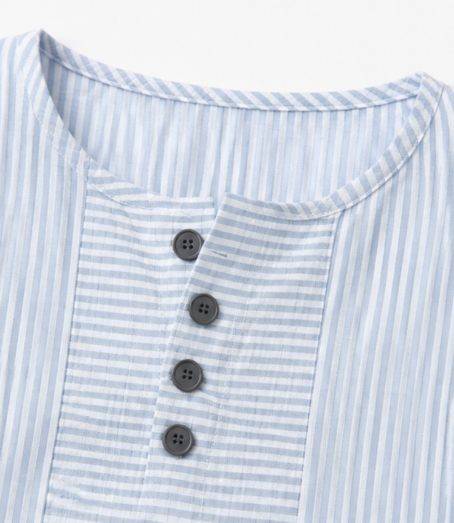 Women's Striped Henley Top with Short Sleeve Cuffs