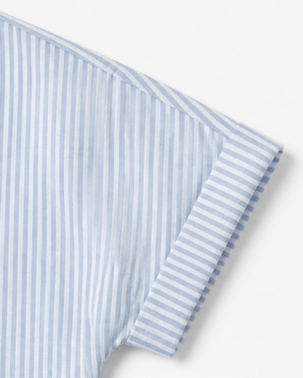 Women's Striped Henley Top with Short Sleeve Cuffs