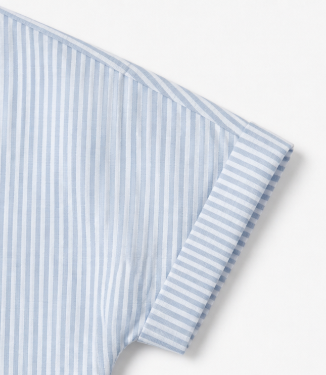Women's Striped Henley Top with Short Sleeve Cuffs