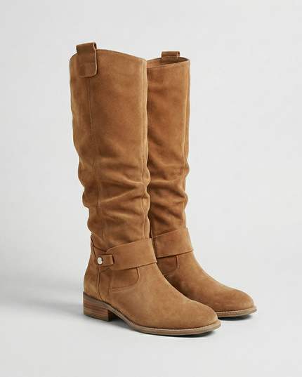Women's Suede-Look Knee-High Boots with Ankle Strap