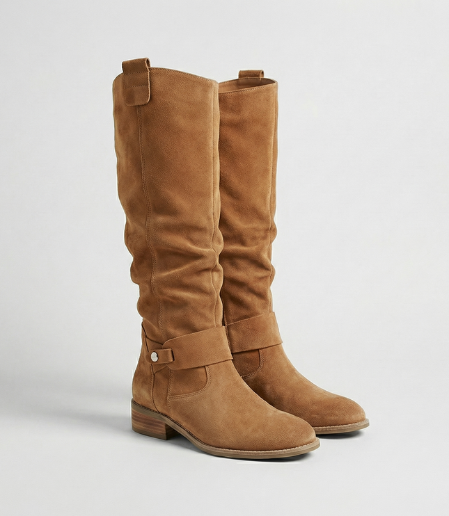 Women's Suede-Look Knee-High Boots with Ankle Strap