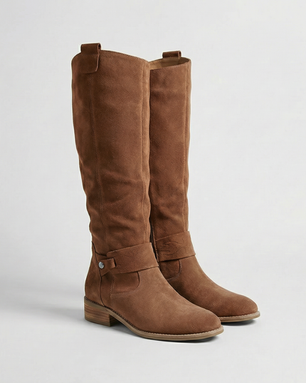 Women's Suede-Look Knee-High Boots with Ankle Strap