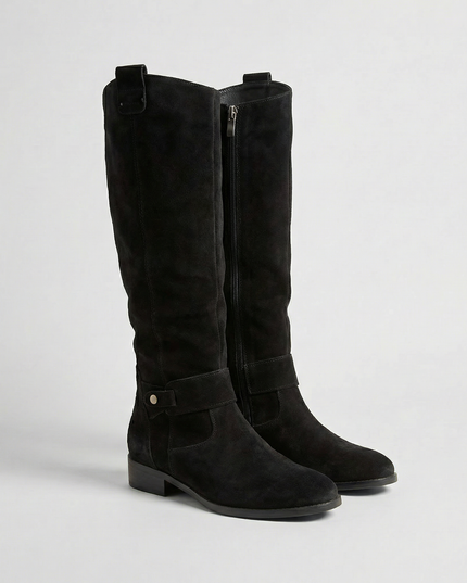 Women's Suede-Look Knee-High Boots with Ankle Strap