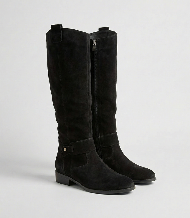 Women's Suede-Look Knee-High Boots with Ankle Strap