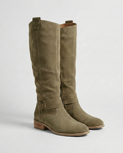 Women's Suede-Look Knee-High Boots with Ankle Strap