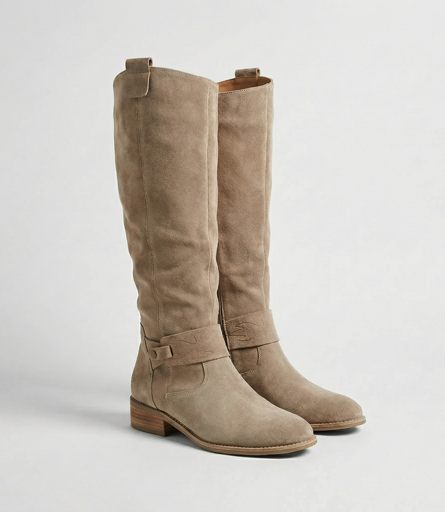 Women's Suede-Look Knee-High Boots with Ankle Strap