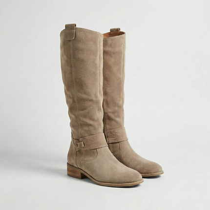 Women's Suede-Look Knee-High Boots with Ankle Strap