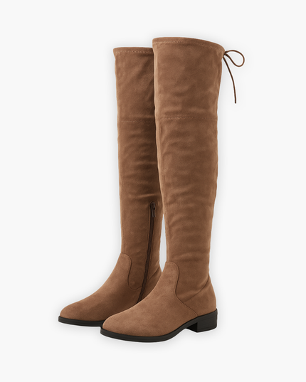 Women's Suede-Look Thigh-High Boots with Tie-Back Detail