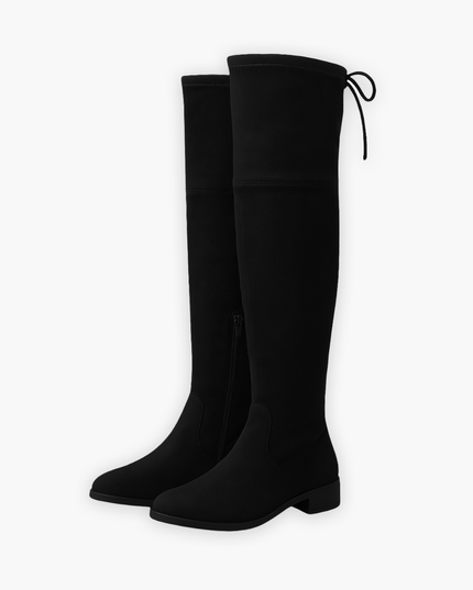 Women's Suede-Look Thigh-High Boots with Tie-Back Detail
