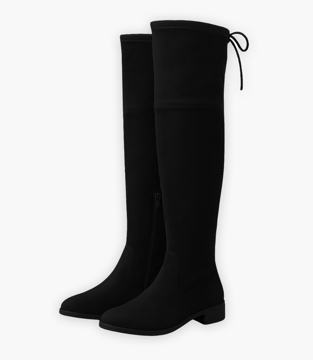 Women's Suede-Look Thigh-High Boots with Tie-Back Detail