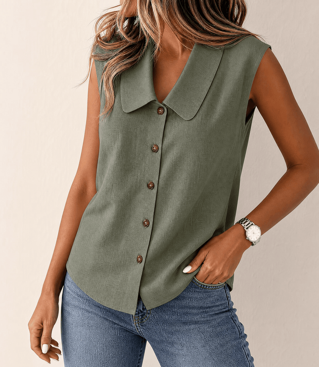Women's Summer Blouse with Peter Pan Collar and Buttons