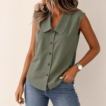 Women's Summer Blouse with Peter Pan Collar and Buttons