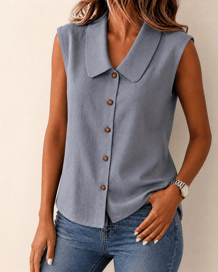 Women's Summer Blouse with Peter Pan Collar and Buttons