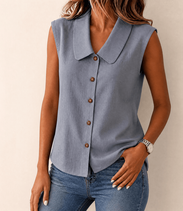 Women's Summer Blouse with Peter Pan Collar and Buttons