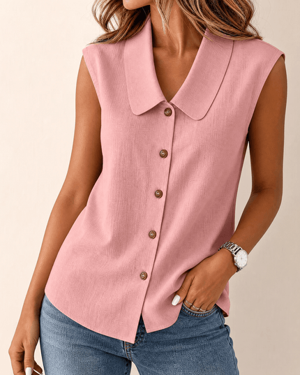 Women's Summer Blouse with Peter Pan Collar and Buttons