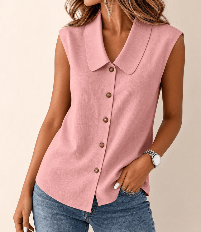 Women's Summer Blouse with Peter Pan Collar and Buttons