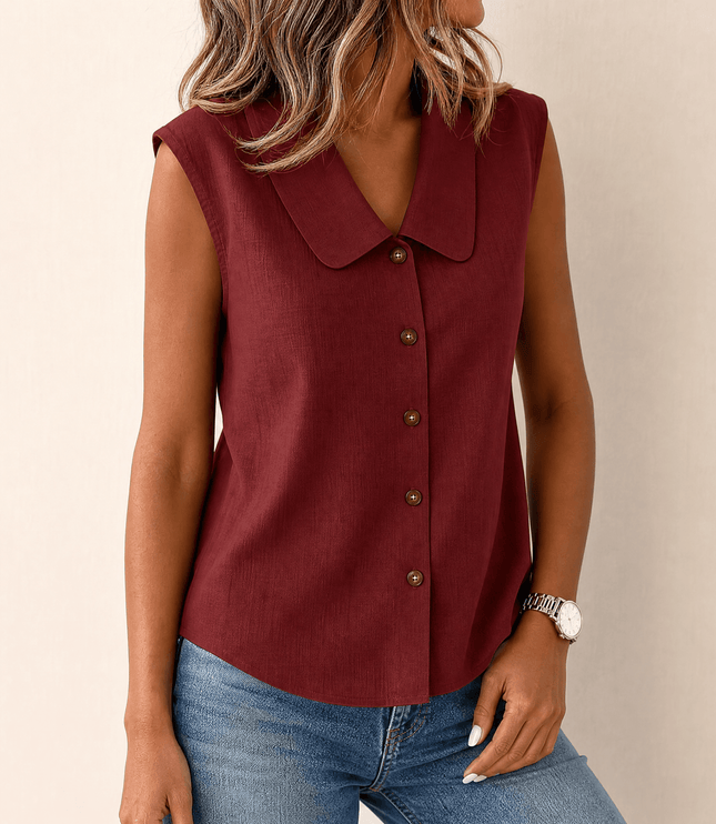 Women's Summer Blouse with Peter Pan Collar and Buttons