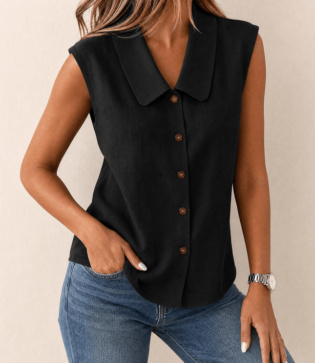 Women's Summer Blouse with Peter Pan Collar and Buttons