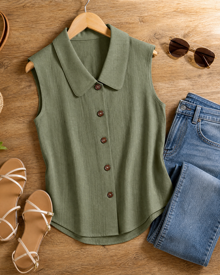Women's Summer Blouse with Peter Pan Collar and Buttons